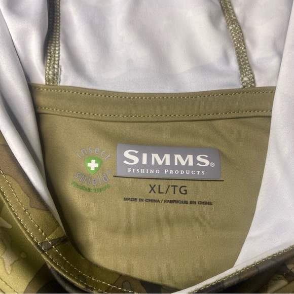 Simms Men's XL Green w/ Veil Camo SolarFlex Hoodie UPF 50 Long Sleeve Shirt - Picture 2 of 6